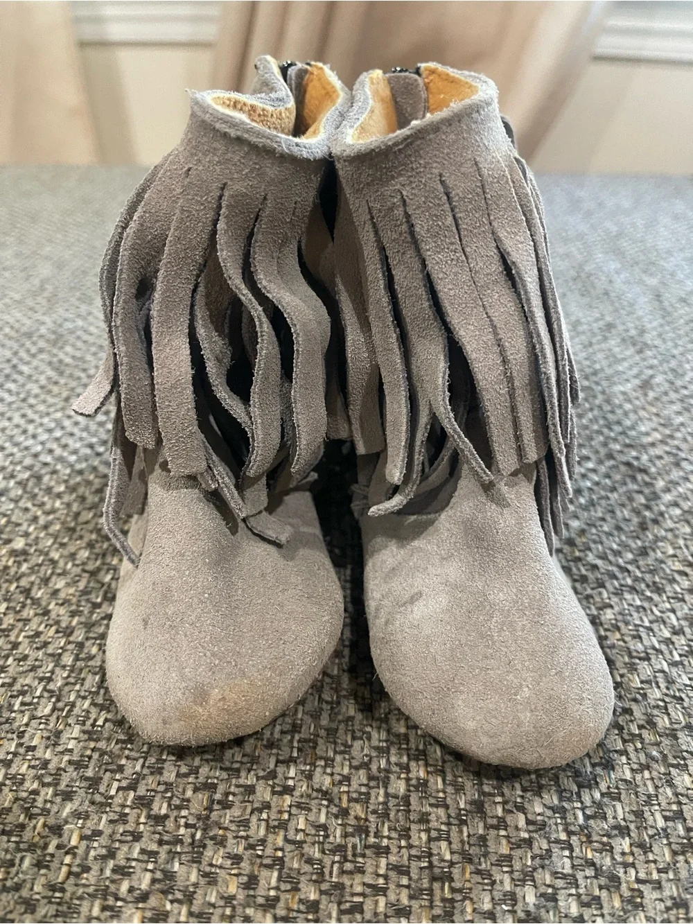 Kids Monkey Feet Suede Fringe Ankle Boots - Gray